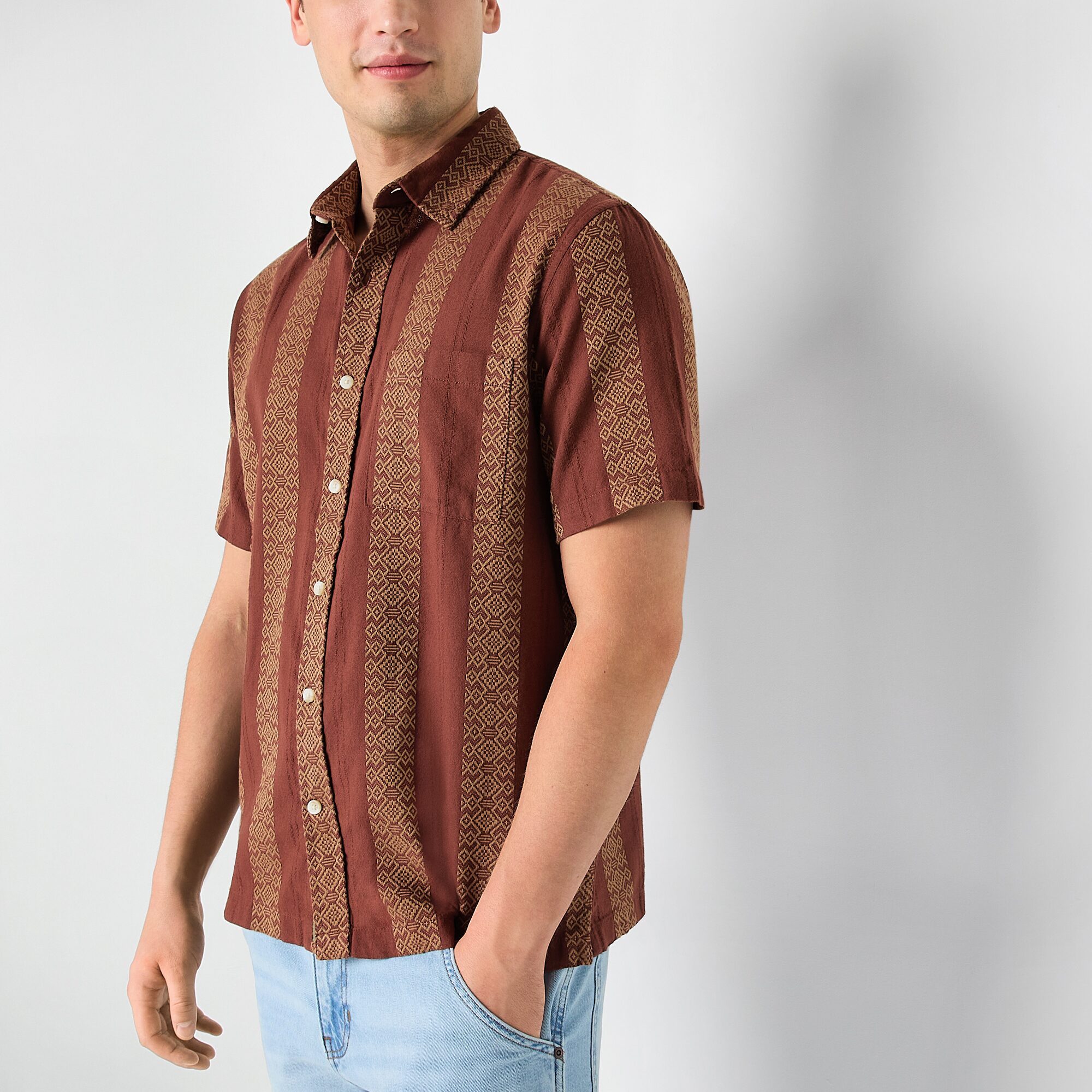 mutual weave Mens Short Sleeve Camp Shirt