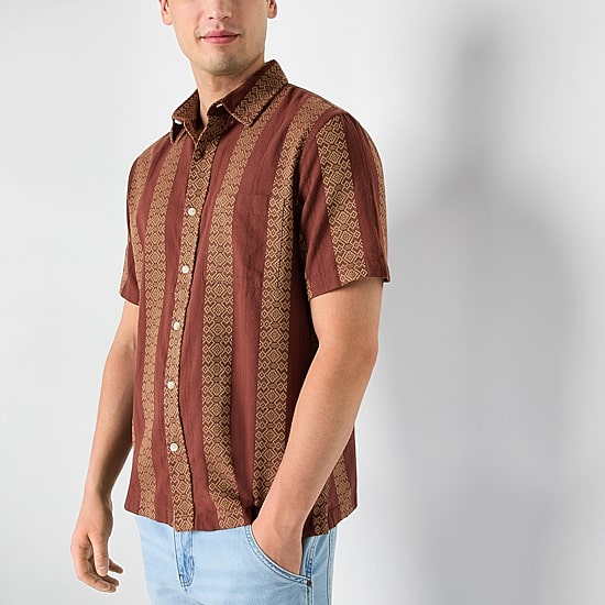 mutual weave Mens Short Sleeve Camp Shirt