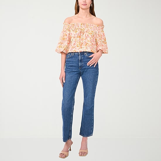 Sam And Jess Womens Straight Neck Short Sleeve Blouse