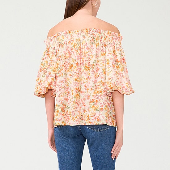 Sam And Jess Womens Straight Neck Short Sleeve Blouse