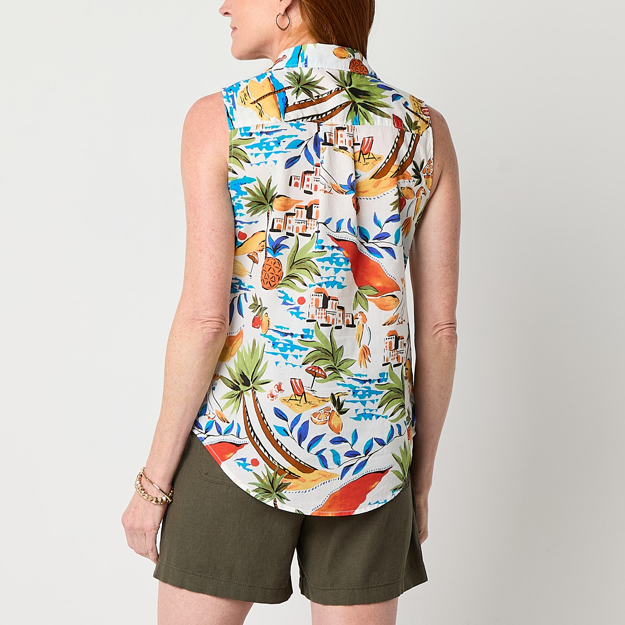 St. John's Bay Womens Sleeveless Regular Fit Button-Down Shirt