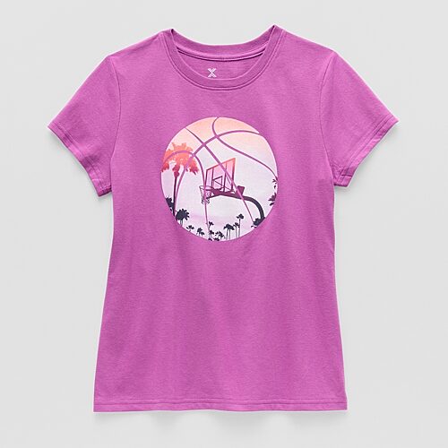 Xersion Little & Big Kid Girls Crew Neck Short Sleeve Regular Fit Graphic T-Shirt, Large (14.5/16.5) Plus, Purple
