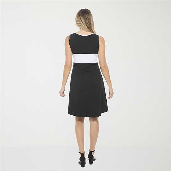 24seven Comfort Apparel Womens Round Neck Sleeveless Fit + Flare Dress