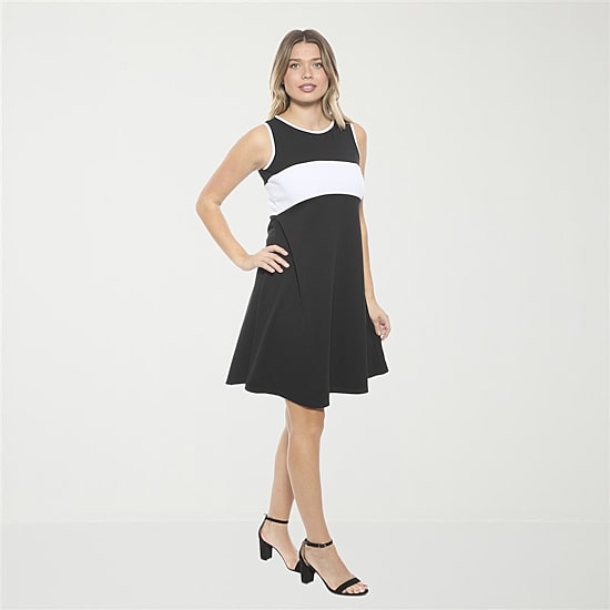 24seven Comfort Apparel Womens Round Neck Sleeveless Fit + Flare Dress