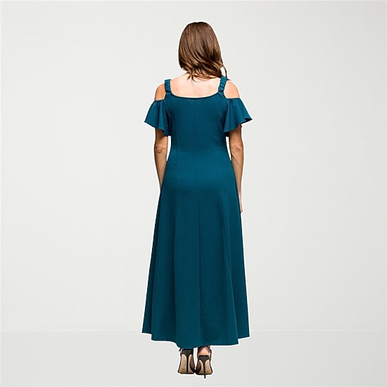24seven Comfort Apparel Womens V Neck Short Sleeve Cold Shoulder Maxi Dress