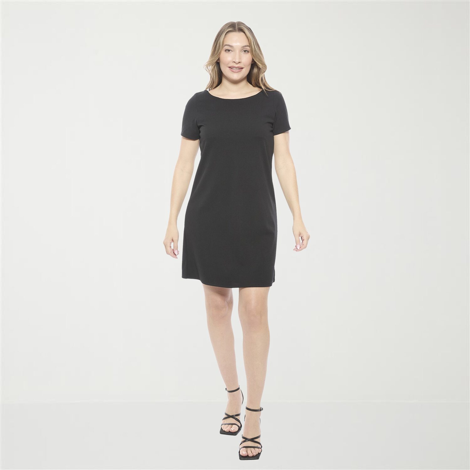 24seven Comfort Apparel Womens Round Neck Short Sleeve Shift Dress