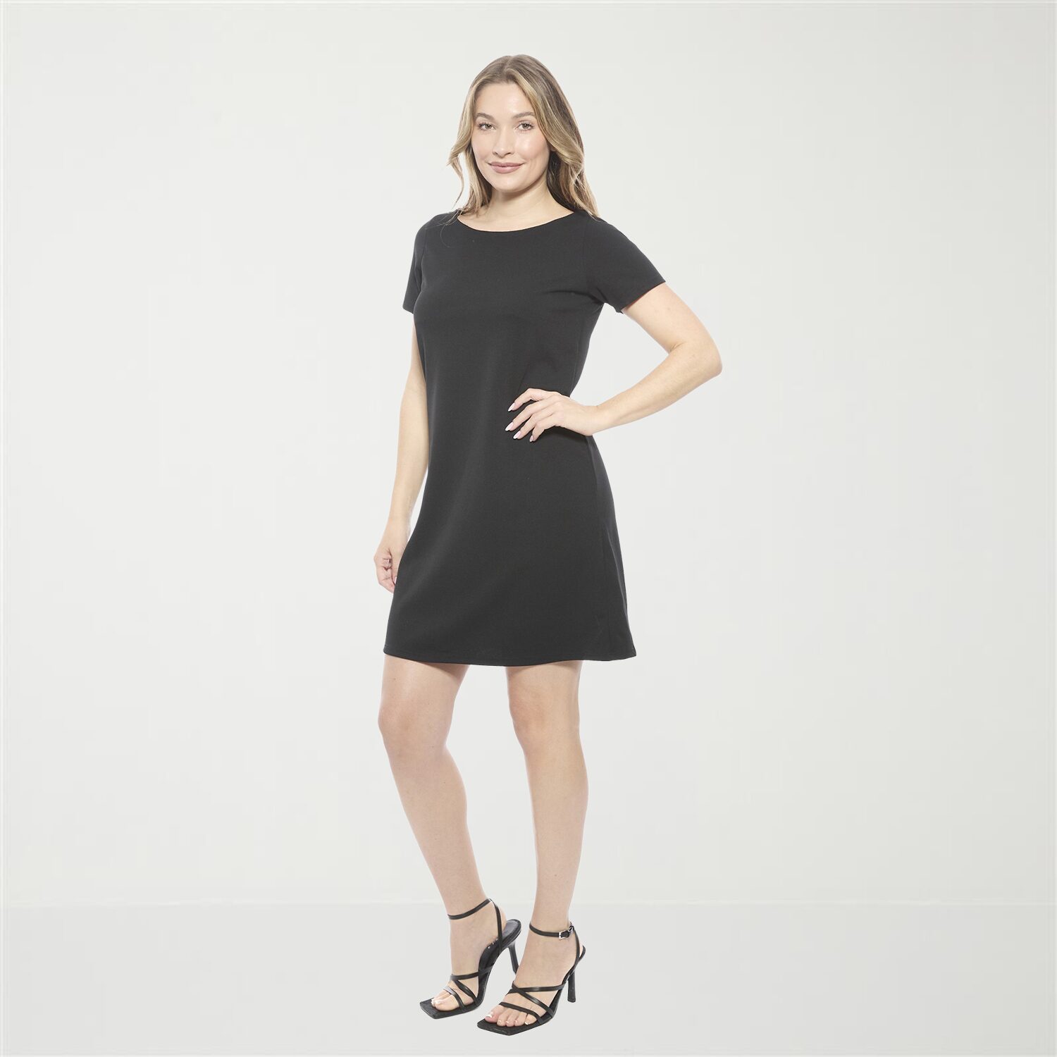 24seven Comfort Apparel Womens Round Neck Short Sleeve Shift Dress