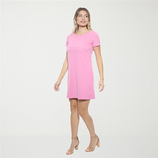24seven Comfort Apparel Womens Round Neck Short Sleeve Shift Dress