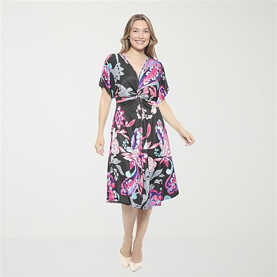 24seven Comfort Apparel Womens Short Sleeve Paisley Midi Wrap Dress
