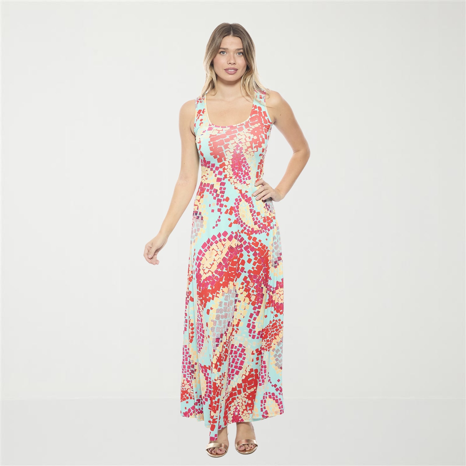 24seven Comfort Apparel Womens Scoop Neck Sleeveless Maxi Dress