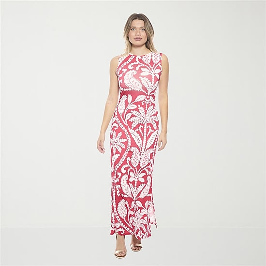 24seven Comfort Apparel Womens Round Neck Sleeveless Casual Paisley Bodycon Dress