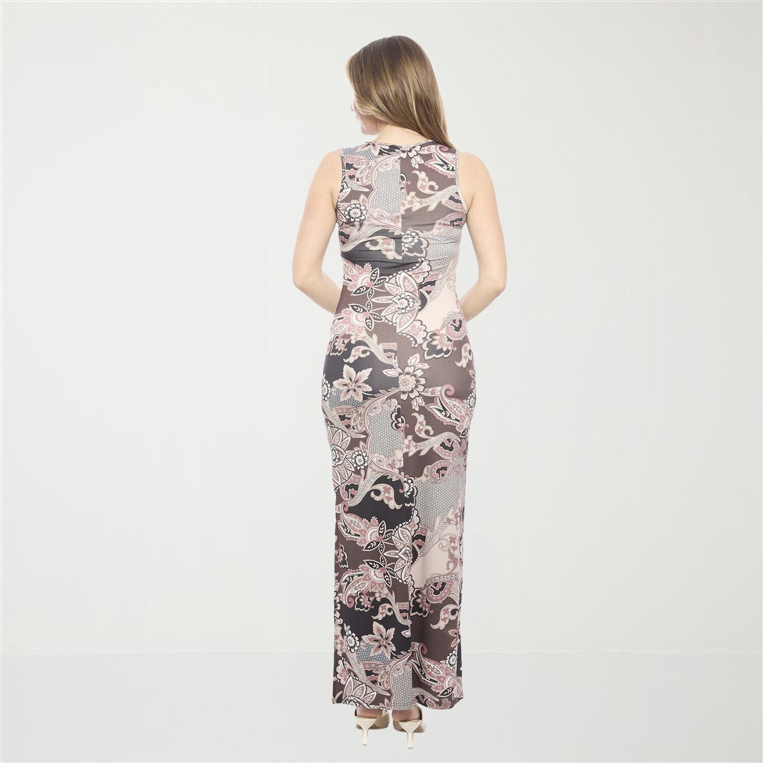 24seven Comfort Apparel Womens Round Neck Sleeveless Casual Paisley Bodycon Dress