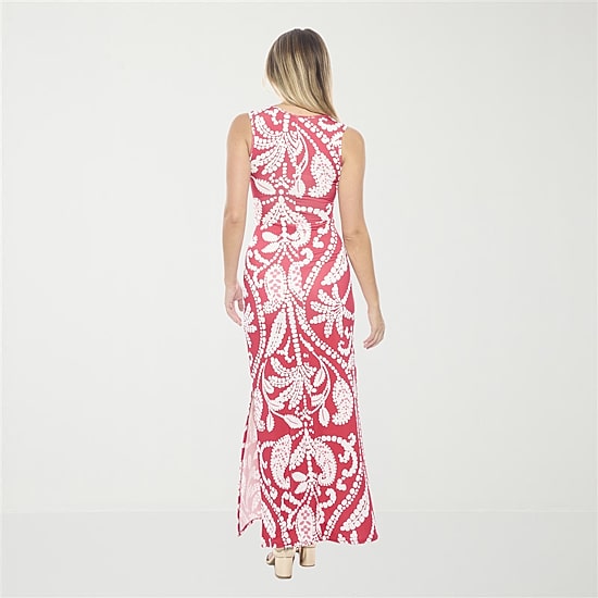 24seven Comfort Apparel Womens Round Neck Sleeveless Casual Paisley Bodycon Dress