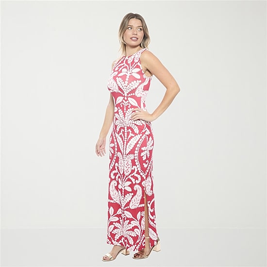 24seven Comfort Apparel Womens Round Neck Sleeveless Casual Paisley Bodycon Dress