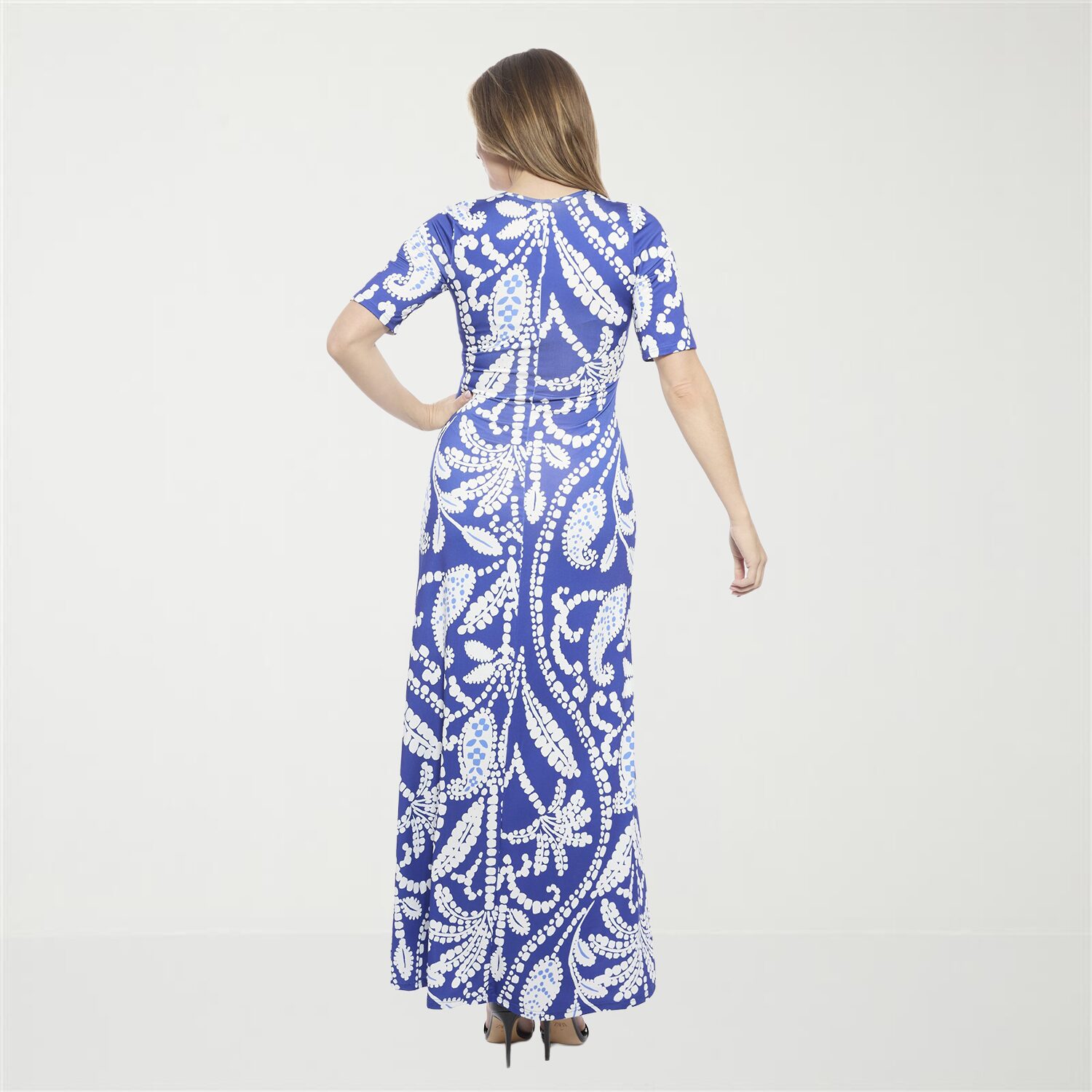 24seven Comfort Apparel Womens Scoop Neck Elbow Sleeve Maxi Dress