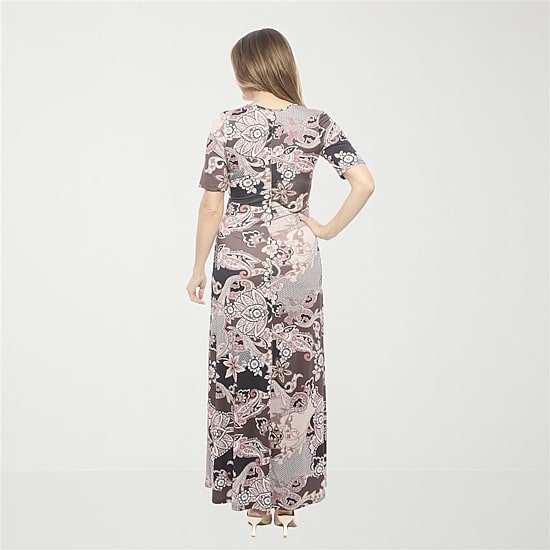 24seven Comfort Apparel Womens Scoop Neck Elbow Sleeve Maxi Dress