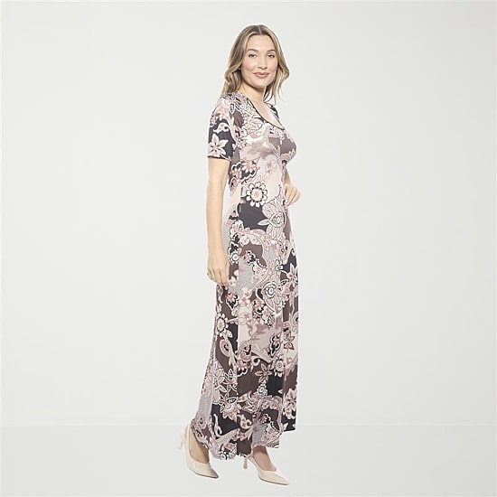 24seven Comfort Apparel Womens Scoop Neck Elbow Sleeve Maxi Dress