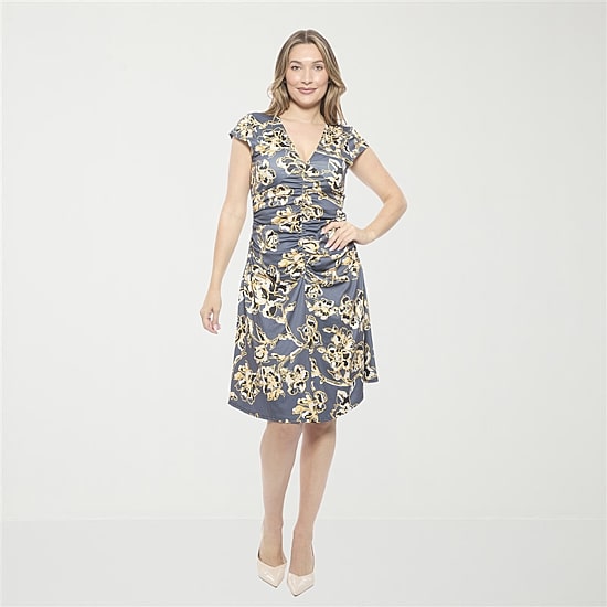24seven Comfort Apparel Womens Short Sleeve Floral Wrap Dress