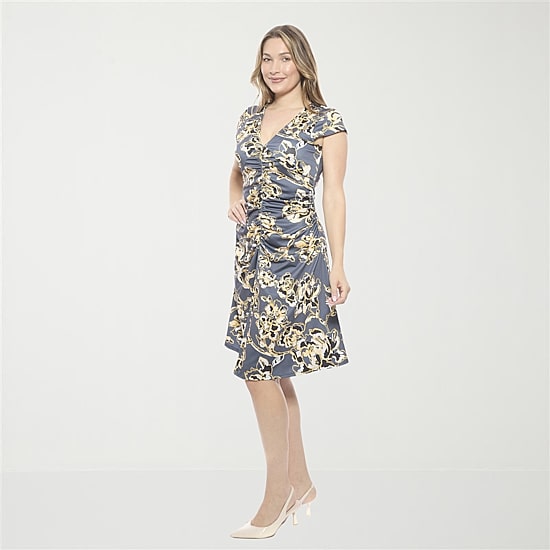 24seven Comfort Apparel Womens Short Sleeve Floral Wrap Dress