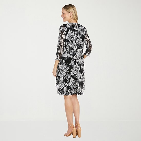 R & M Richards Womens Floral Jacket Dress With Removable Necklace
