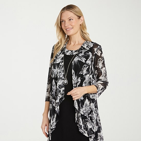 R & M Richards Womens Floral Jacket Dress With Removable Necklace