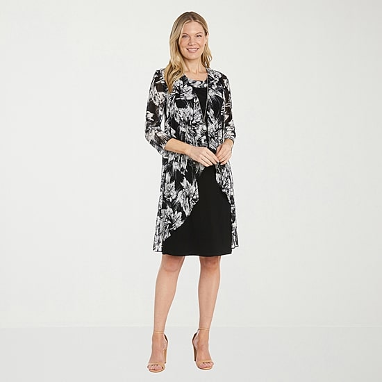 R & M Richards Womens Floral Jacket Dress With Removable Necklace