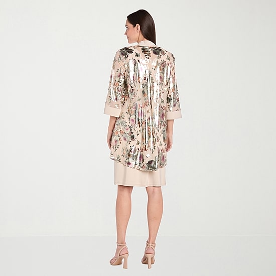 R & M Richards Womens Floral Jacket Dress With Removable Necklace