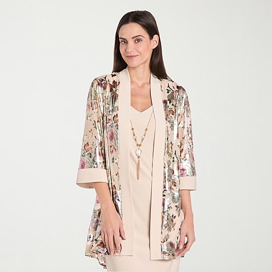 R & M Richards Womens Floral Jacket Dress With Removable Necklace