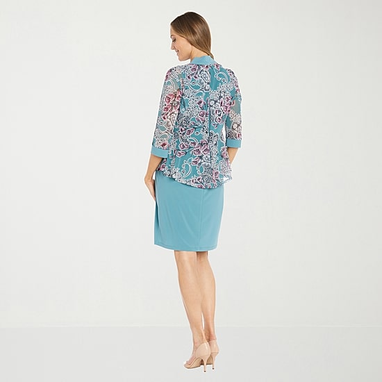 R & M Richards Womens Floral Jacket Dress With Removable Necklace