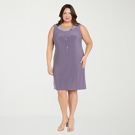 R & M Richards Womens Plus Floral Jacket Dress With Removable Necklace