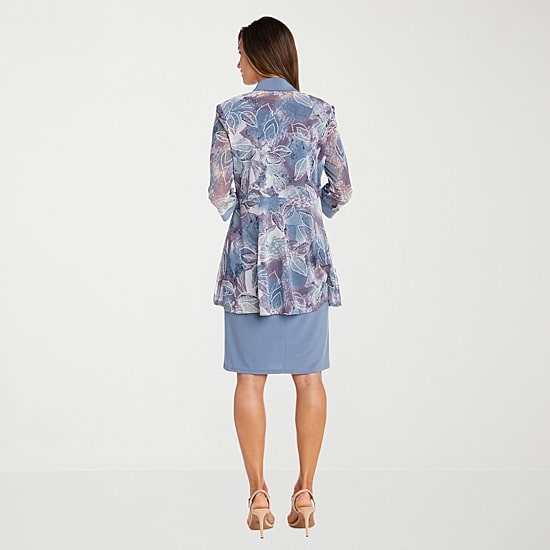 R & M Richards Womens Leaf Jacket Dress With Removable Necklace