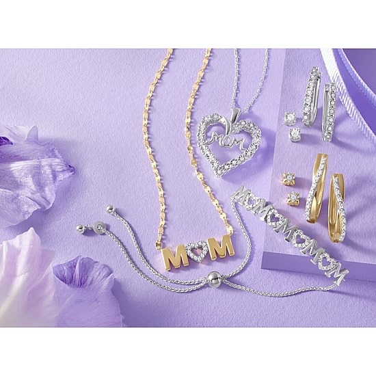 Yes, Please! "Mom" Womens 1/10 CT. T.W. Natural White Diamond Sterling Silver Heart 18 Inch Pendant Necklace