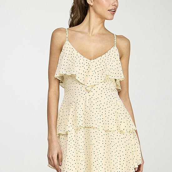 belle vie Womens V Neck Sleeveless Chiffon Polka Dot Fit + Flare Dress
