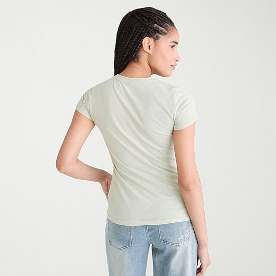 AEROPOSTALE Womens Juniors Crew Neck Short Sleeve Slim Fit Graphic T-Shirt