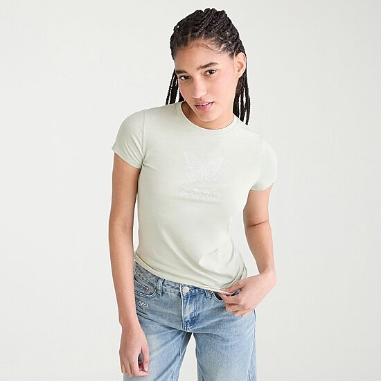 AEROPOSTALE Womens Juniors Crew Neck Short Sleeve Slim Fit Graphic T-Shirt