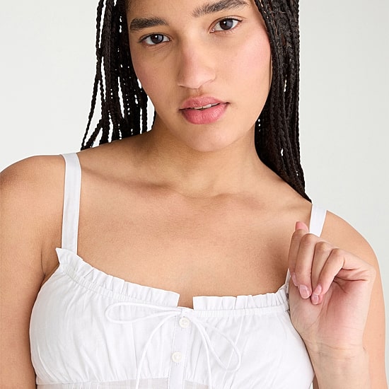 AEROPOSTALE Womens Juniors Square Neck Spaghetti Straps Sleeveless Regular Fit Button-Down Shirt