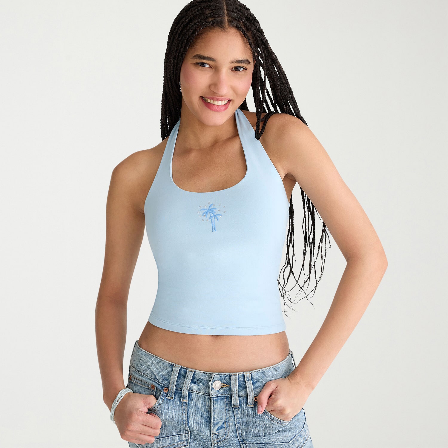 AEROPOSTALE Womens Juniors Halter Neck Sleeveless Tank Top