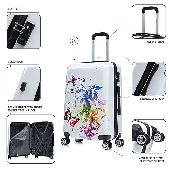 InUSA Fusion 24 Inch Hardside Lightweight Checked Spinner Luggage
