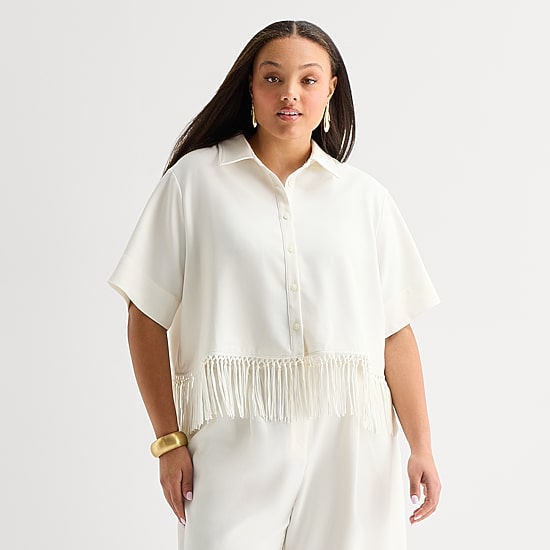 Worthington Womens Plus Short Sleeve Regular Fit Button-Down Shirt