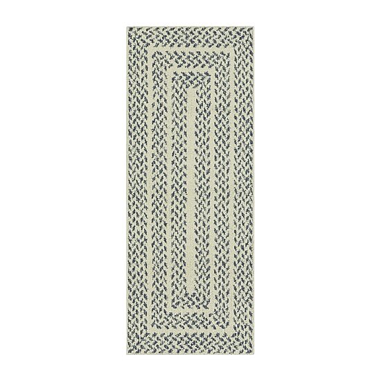 Maples Braided Squares Blue Indoor Rectangular Runner