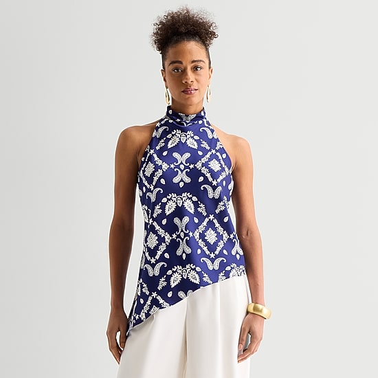 Worthington Womens Sleeveless Mock Neck Top