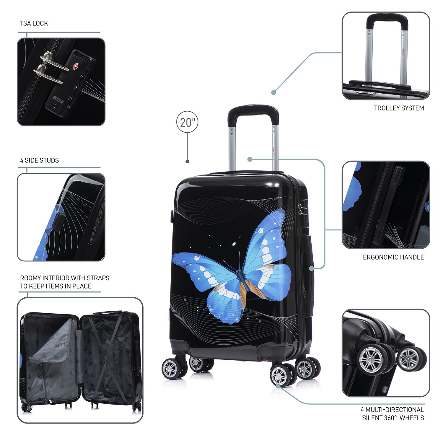 InUSA 20 Inch Hardside LIGHTWEIGHT Carry-On Spinner Luggage