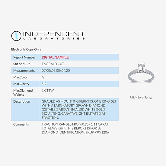 1 CT. Lab-Grown (G / SI2) Diamond Emerald-Cut Solitaire Engagement Ring in 10K or 14K Gold