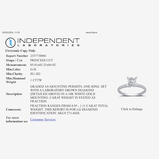 1 CT. Lab-Grown (G-H / SI1-SI2) Diamond Princess-cut Solitaire Engagement Ring in 10K Gold