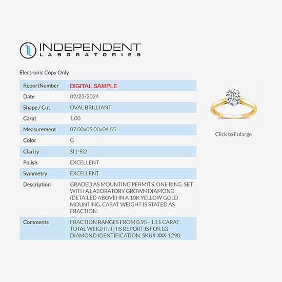 1 CT. Lab-Grown (G / SI2) Diamond Oval Solitaire Engagement Ring in 10K or 14K Gold