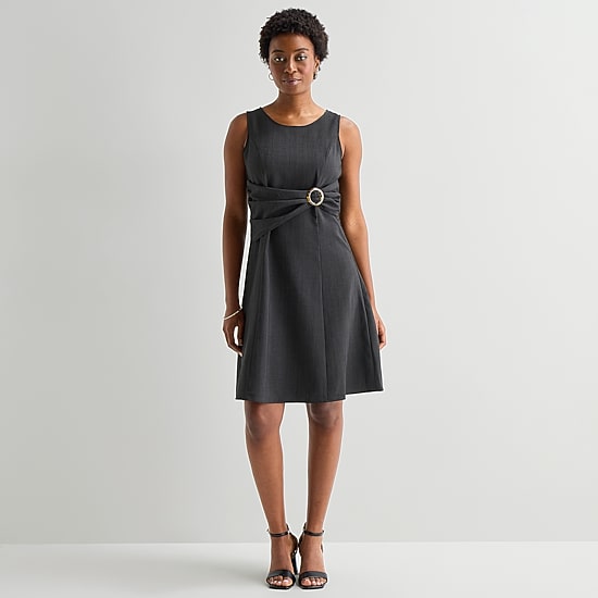 Perceptions Womens Round Neck Sleeveless Fit + Flare Dress