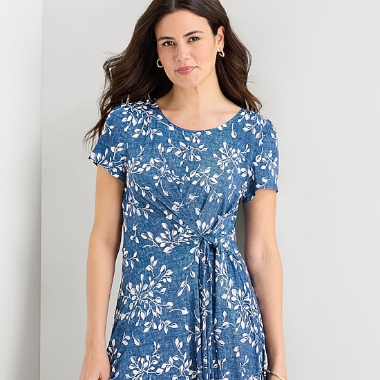 Perceptions Womens Midi Round Neck Short Sleeve Floral Fit + Flare Dress