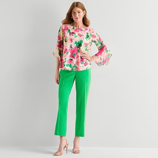 Black Label by Evan-Picone Womens Round Neck 3/4 Sleeve Blouse