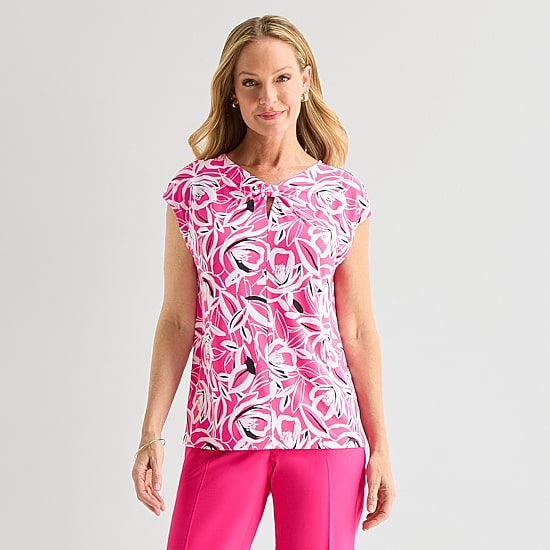 Black Label by Evan-Picone Womens Keyhole Neck Short Sleeve Blouse