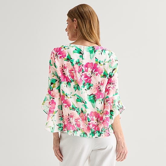 Black Label by Evan-Picone Womens Round Neck 3/4 Sleeve Blouse